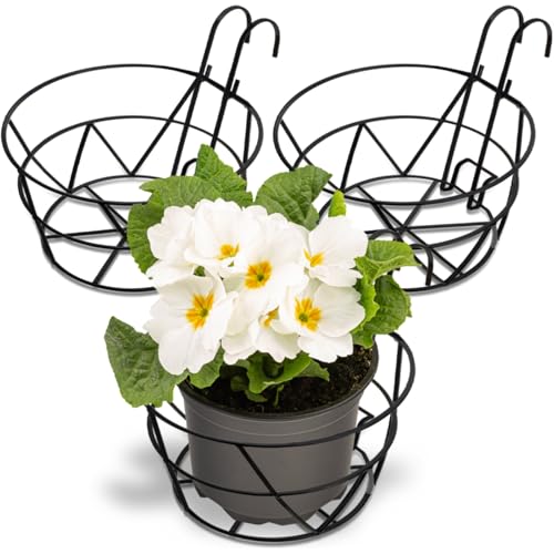 Pumtus 3 Pack Railing Planter Holders, 10'' Round Iron Hanging