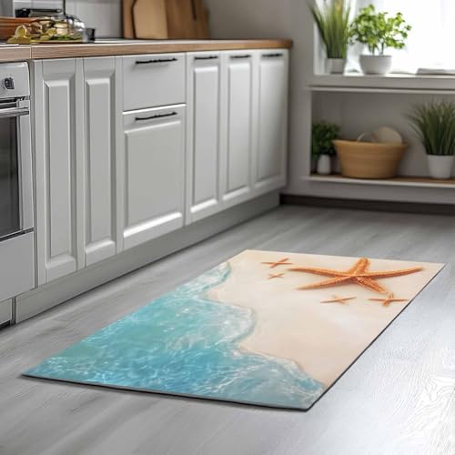 Ocean Beach Front Door Mat Indoor Entrance, Coastal Starfish Non Slip Doormat Summer Nautical Absorbent Resist Dirt Floor Mats Washable Low Profile Inside Rugs for Entryway, 16''x24'' - Image 6