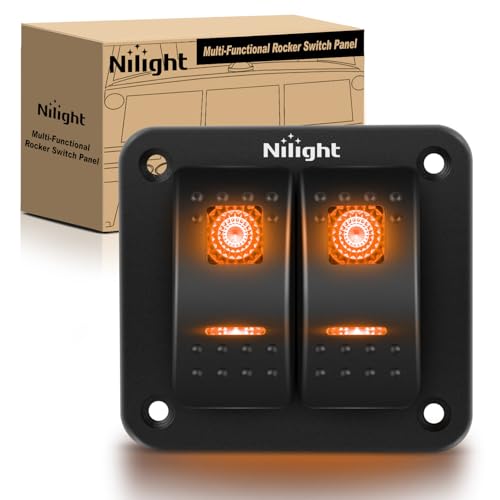 Image of Nilight 2 Gang Rocker Switch Panel w /Orange LED Light 5Pin ON Off Pre-Wired | Aluminum Toggle Switches Waterproof for 12V /24V Cars Marine Boats ATVs Trailers RV Trucks