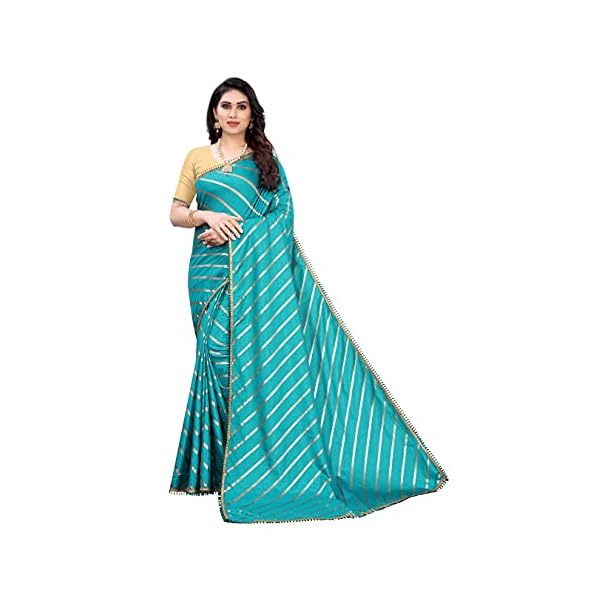 FABMORA Women's Foil Printed Dola Silk Saree With Blouse Piece