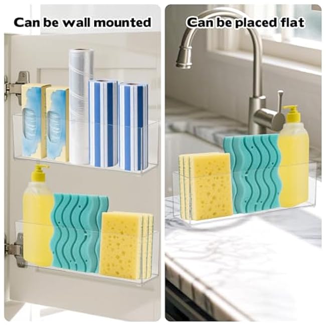 Rainmae 2 Pack Kitchen Cabinet Door Organizer, Wall Mounted Cabinet Door Plastic Storage Box Stackable Under Sink Lunchbox Lid Container with Adhesive Pad for Kitchen Bathroom Office Organization