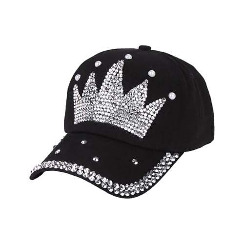 Gorra de béisbol para hombre y mujer, con diseño floral, ajustable, vaquera, de moda, con perlas sintéticas, gorra de béisbol para exteriores, Negro , Talla única