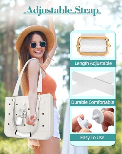 Image of Bag Strap Charms Crossbody for Bogg Bag Accessories - Shoulder Strap Neoprene Luggage Handle Wrap for Suitcase & 2 Key Holders Coffee Geometry Pattern