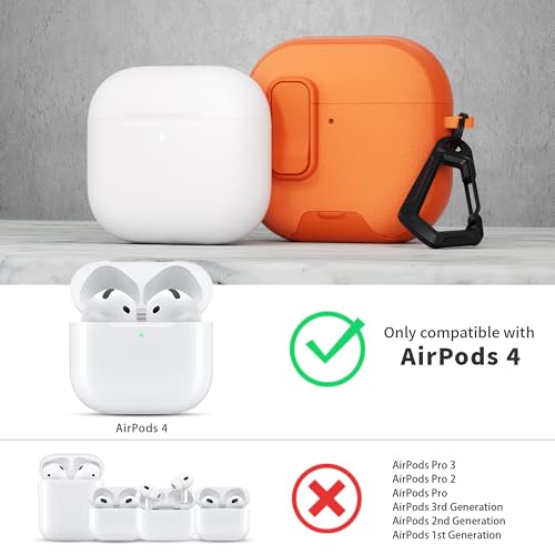 Image of for AirPods 4 Case with Lock,TPU Leather Texture Protective Durability Anti-Lost & Shockproof Protective Cover Accessories with Cleaning Kit in Keychain for Apple iPod 4 Generation (Orange)