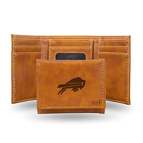 Rico Industries NFL Buffalo Bills Brown Personalized-Custom Laser Engraved Tri-fold Wallet - Slim Wallet