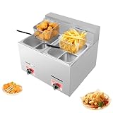 Freidora doble de gas, con 2 cestas de freír, acero inoxidable, capacidad de 2 x 6 l, encendido electrónico, máximo 200 °C, calentamiento rápido para uso doméstico y comercial