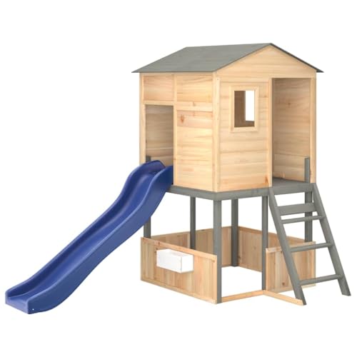vidaXL Spielturm Dunkelgrau Massivholz Tanne, Kletterturm, Spielgerät, Spielplatz Garten, Klettertürme, Spielgeräte, Holz Spielgerät, Holz Spielgeräte