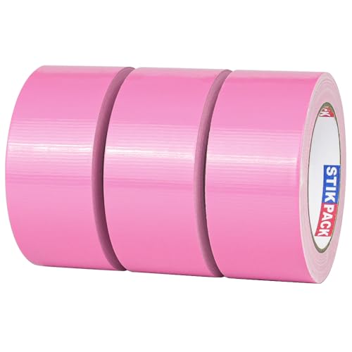 STIKPACK 3 Rolls Pink Duct Tape Heavy Duty Strong Industrial Colored Duct Tape 9mil x 2inch x 25yds Flexible No Residue Waterproof and Tear by Hand Multi-Use for Indoor & Outdoor Repairs