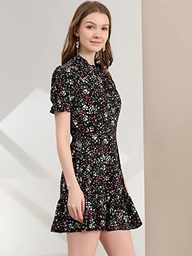 Image of Allegra K Womens Floral Chiffon Mini Dress Ruffle Hem Puff Short Sleeve