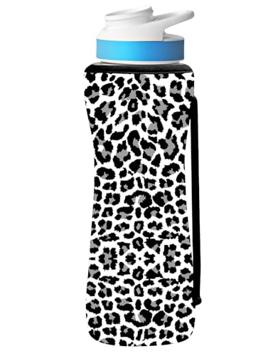 SLEILIN 32oz Cute Printed Sleeve Compatible With Cirkul Water Bottle For Plastic And Stainless Steel Bottles 32oz Neoprene Sweat-Wicking Material Insulated Cover Designed With Handles (Snow Leopard)
