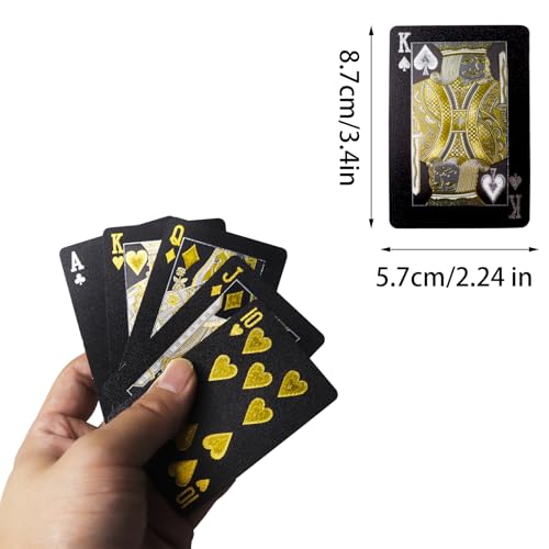 Schwarze Spielkarten mit Goldfolie - Wasserdichtes Dollar Muster Deck, Perfekt für Zaubertricks & Partys (Schwarz) – Bild 3