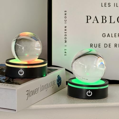 Image of LED Crystal Display Base - 6-Color Touch Light for 3D Art, Home Decor & Gifts (2.68in Round ABS, 7oz) set of 4