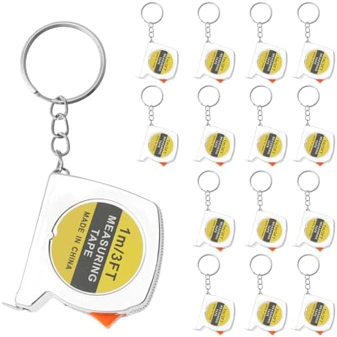 LYDODOKA Mini Tape Measure, Pocket Soft Keychain Tape Measurement,1M/3FT Inch/Metric Scale Flexible Measuring Tool Bulk with Stable Slide Lock-Stainless Steel Shell, Party Favors for Engineer (15Pcs)