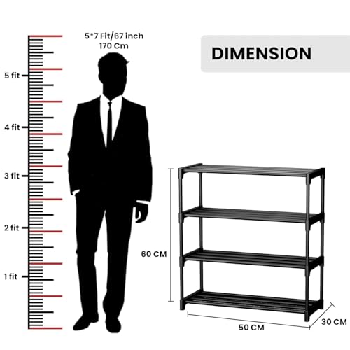 Image of eumqestoer Shoes Rack 4 Tier Shoe Rack with Shelf, Folding ShoeRack for Bedroom, Living Room, Entryway, White, ShoeRack, Footwear Stand for Home, Shoe Rack Plastic, Shoes Rack with 4 Layer (4 SELF)
