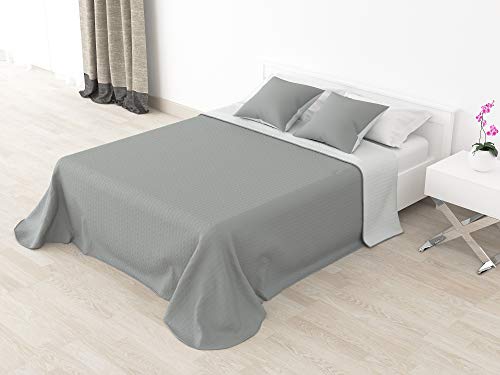 Cabetex Home - Colcha Bouti Reversible Bi-Color de Microfibra Transpirable con Cojines Mod. Colors (Gris/Gris Oscuro, Cama de 150 cm (250x255 cm))