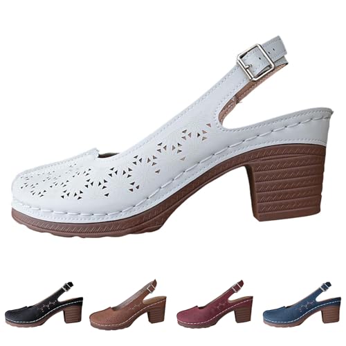 Heeled Sandals Orthopedic Slingback Slip On Chunky Low Heel Sandals Closed Toe Breathable Slingback Ankle Strap Walking Shoes Hollow Out Summer Outdoor Womens Shoes4