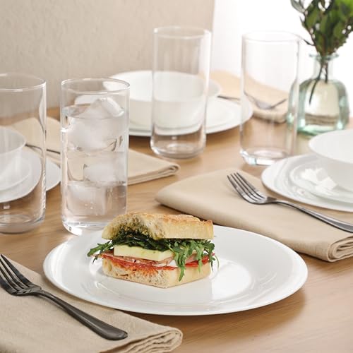 Image of Gibson Home Vanilla Hills 12-Piece Opal Glass Dinnerware Set, Service for 4 - Includes 10 inch Dinner Plates, 8 inch Salad Plates & 6.5 inch Bowls - Microwave Safe, Dishwasher Safe, Chip Resistant - White, Round
