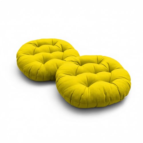 DADDY COOL Round Chair Cushion Set of 2 | Soft Cotton Filled Seat Pad with Tie Strings | Non-Slip Cushion for Dining, Office Chair, Stool & Floor Seating | 18 Inch | Beige