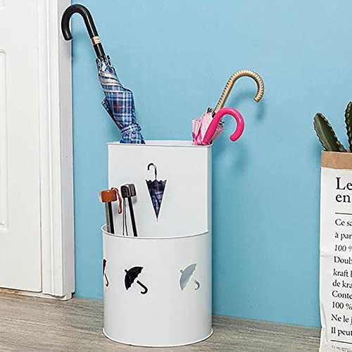 Porte-Parapluies en Métal Rond Support Bâton de Marche Blanc