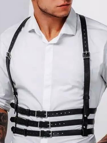Fstrend Men's Chest Harness Faux Leather Shoulder Strap Belt Black Fashion Rave Body Accessory3