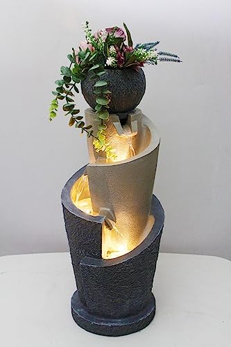 Steinbrunnen Arnusa mit LED-Beleuchtung und Dekobecken für Garten und Innenbereich