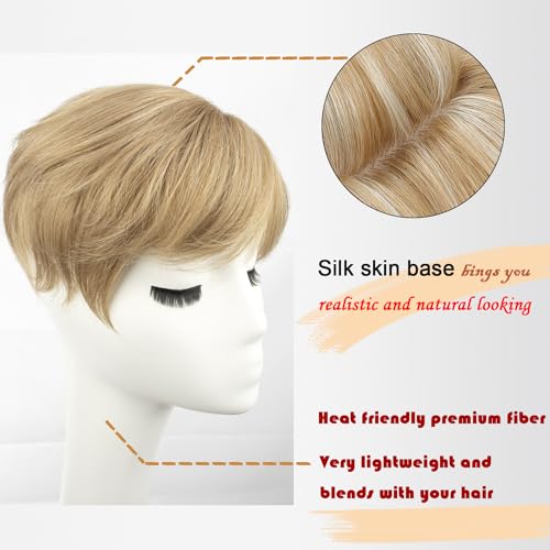 Image of PORSMEER Hair Topper for Women - Short Pixie Cut Synthetic Piece for Thinning Hair - Wiglet (Blonde)