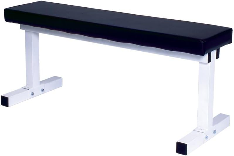 Pro Series 101 Flat Weight Bench White, Heavy Duty Steel Workout Bench for Bench Press and Strength Training, Compact Home Gym Fitness Equipment