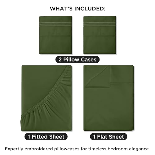 Image of ROYALE LINENS 4 Piece Cal King Sheets Set - Soft Brushed 1800 Microfiber - 1 Fitted, 1 Flat Sheet, 2 Pillowcases - Wrinkle Free & Fade Resistant - Hotel Luxury Bed Sheets (Hunter Green, Cal King)