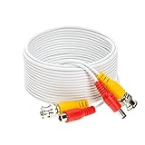 100FT White Premade BNC Video Power Cable/Wire for Security Camera, CCTV, DVR, Surveillance System, Plug & Play (White, 100)