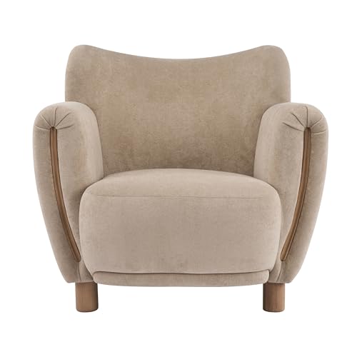 Christopher Knight Home Beba Low Profile Wingback Accent Chair Set of 2, Velvet Club Chair, Bedroom Comfy Reading Chair, Wooden Living Room Single Lounge Sofa, Light Brown by Christopher Knight Home - Used condition - Image 3