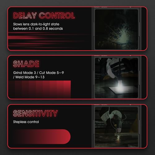 YESWELDER Large Viewing Screen 3.93"X3.66" True Color Solar Power Auto Darkening Welding Helmet, 4 Arc Sensor Wide Shade 3/5-9/9-13 for TIG MIG Arc Weld Grinding Welder Mask LYG-M800H - Image 7