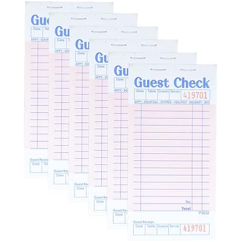 Officeva Guest Checks Server Note Pads 6 Pack 300 Orders, Pink Guest Check Pads with Bottom Receipt, Waitress Notepad for Restaurant Business Cover