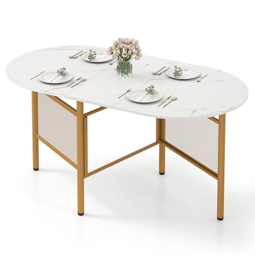COSTWAY Tavolo da Pranzo Pieghevole per 6-8 Persone, Tavolo Consolle Estensibile Salvaspazio con Ali Ribaltabili con Ganbe in Metallo per Cucina e Soggiorno, 150 x 80 x 76 cm (Bianco)