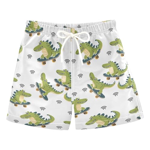 ALAZA Cartoon Crocodile Animal White Boys Quick Dry Beach Board Shorts Kids Swim Trunks Bathing Suit Swimsuit 2T