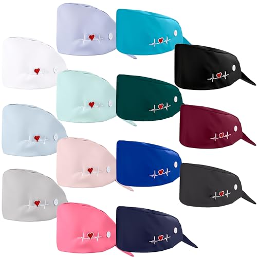 14 Pcs Bouffant Nursing Hats Scrub Caps Ajustables de Algodón
