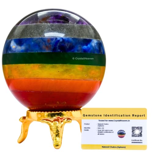 Image of Certified Chakra Crystal Ball for Meditation - Premium Crystal Vastu Items for Home and Feng Shui Items for Good Luck - Ideal for Pooja Supplies and Spiritual Practices (2 inch Inch)