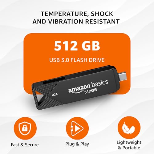 Image of Amazon Basics 512GB Dual Flash Drive | Ultra-Fast 400+ Mbps Read /Write Speed | Type C and USB 3.0 Compatibility (Metal)