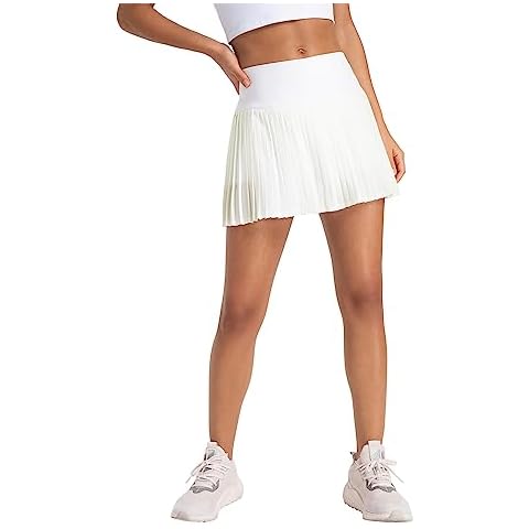 MEIVSO Women's Pleated Tennis Skirts High Waisted Athletic Golf Sports Mini Skorts with Pockets White, L Cover