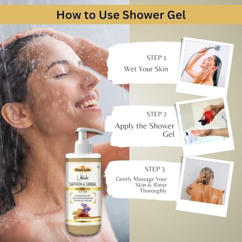 Image of Khadi Saffron & Sandalwood Body Wash Gel 300 ml | Brightening, Hydrating & Soothing | Antioxidant Rich, Anti Aging | Woody Aroma | Body Wash Shower Gel For Women & Men | All Skin Types