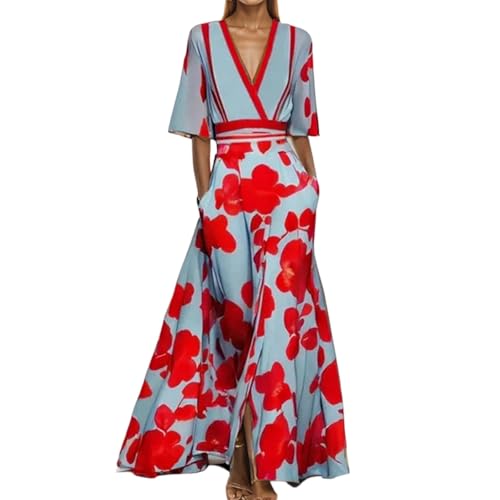Vestido Invitada Boda Fiesta Elegantes Boho Vestido Largo Mujer Verano Elegante Manga Larga De Graduación Invitada Boda Ropa Fiesta Playero Sexy Dresses for Women(Rojo,M)