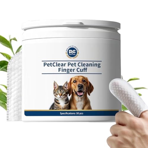 PCpetclear Petclear Pflege-Fingerlinge für Hunde & Katzen, Spülfrei, Entfernen Flecken, Einweg Finger-Reinigungstücher zur Reinigung von Zähnen, Augen und Ohren (50 Stück)