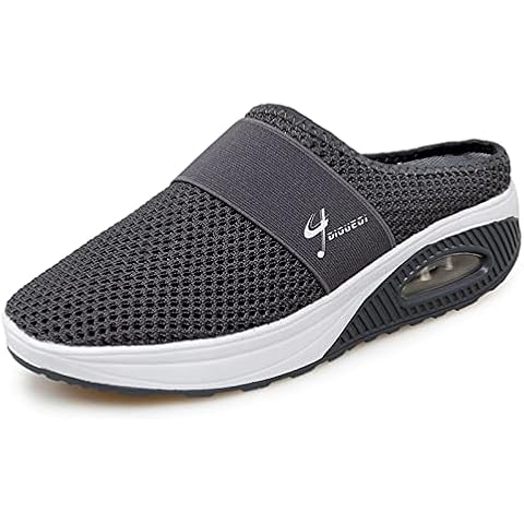 DIQUEQI Womens Trainers Memory Foam Air Cushion Slip-On Orthopedic Diabetic Walking Shoes Comfortable Work Shoes Dark Gray Cover