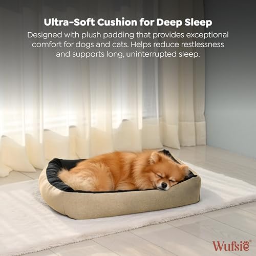 Image of Reversible Rectangle Dog Bed | Small 50 X 65 Cm Pet Bed for Puppies and Cats | Premium Velvet, Washable Fabric | Soft Sofa-Style Bed for Dog with Thick 15 Cm Insert | Black & Cream