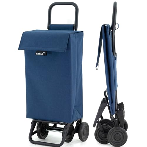 GARMOL Carro de la Compra Plegable 48 Litros | Carro de la Compra 4 Ruedas Gran Capacidad | Carrito Compra 4 Ruedas Plegable Color Azul Marino