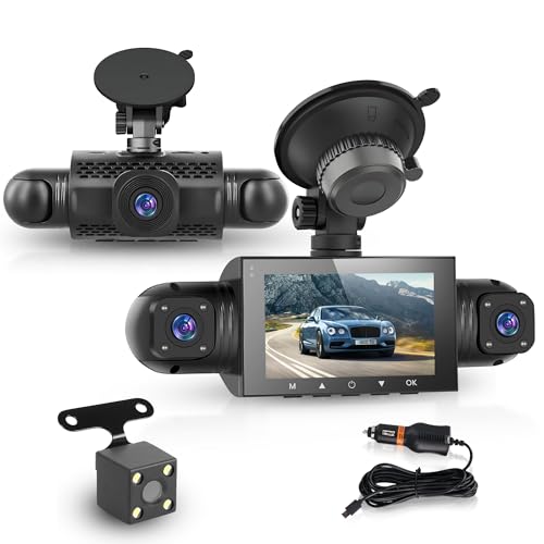 Dashcam 1080P, 4 Cámaras, Pantalla IPS de 3 Pulgadas, Visión Nocturna, Detección de Gravedad, Monitoreo de Estacionamiento, Grabación en Bucle, Compen...