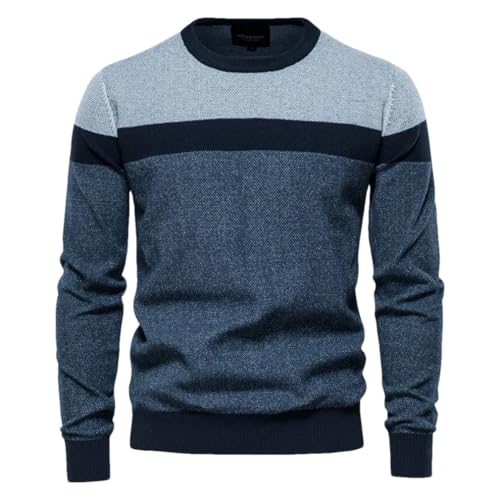 Men Striped Colorblock Casual Pullover Slim Crew Neck Long Sleeve Knit Sweater
