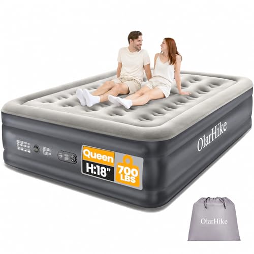 OlarHike Air Mattress Queen with Built in Pump, Inflatable Mattress Blow up Mattress, 18' Colchones Inflables Foldable Air Bed for Guest & Home, Ideal for Camping, 700lbs,Gift for mom