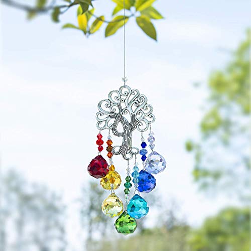 H&D Hyaline & Dora Crystal Suncatcher Tree Of Life Window Ornament With 20Mm Crystal Ball Prism #TOP2