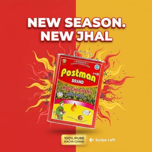 Image of Postman Wood Pressed Kachi Ghani Mustard Oil 15L Tin | 100% Pure Strong Pungency High Jhal Sarson Ka Tel for Frying