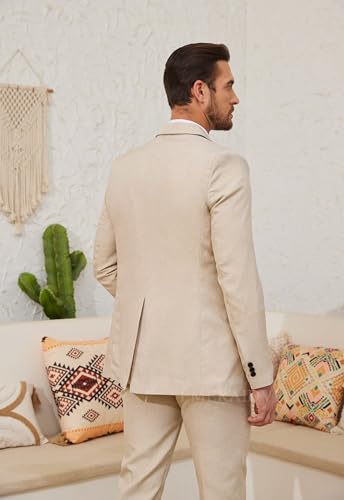 EMERAIDVLN Men's 2 Piece Suits Slim Fit Casual Lightweight Suit Set 2 Button Linen Textured Blazer Suit Jacket Pants Set3